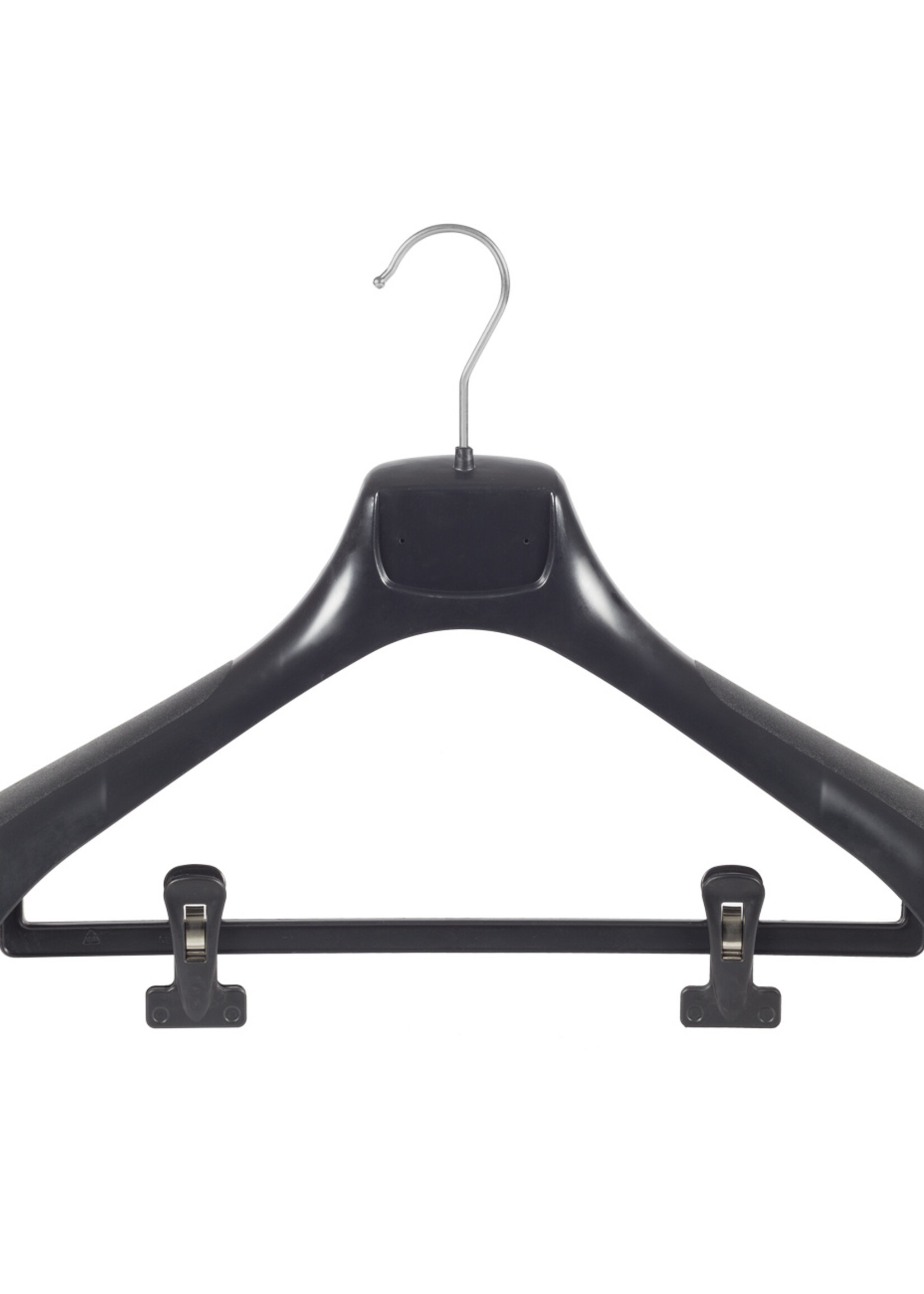 Mantelhanger - Kostuumhanger - Jassenhanger - Volwassenen - ETR43 - 50 Stuks - Kunststof - Zwart - Gebogen Model - Schouderverbreding 7,4 cm - Anti-slip Knijpers - 43 cm - Kledinghanger - Kleerhanger - ETR-Serie