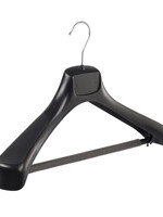 Mantelhanger - Kostuumhanger - Jassenhanger - Volwassenen - ETR43 - 20 Stuks - Kunststof - Zwart - Gebogen Model - Schouderverbreding 7,4 cm - Broeklat met Schuim - 43 cm - Kledinghanger - Kleerhanger - ETR-Serie