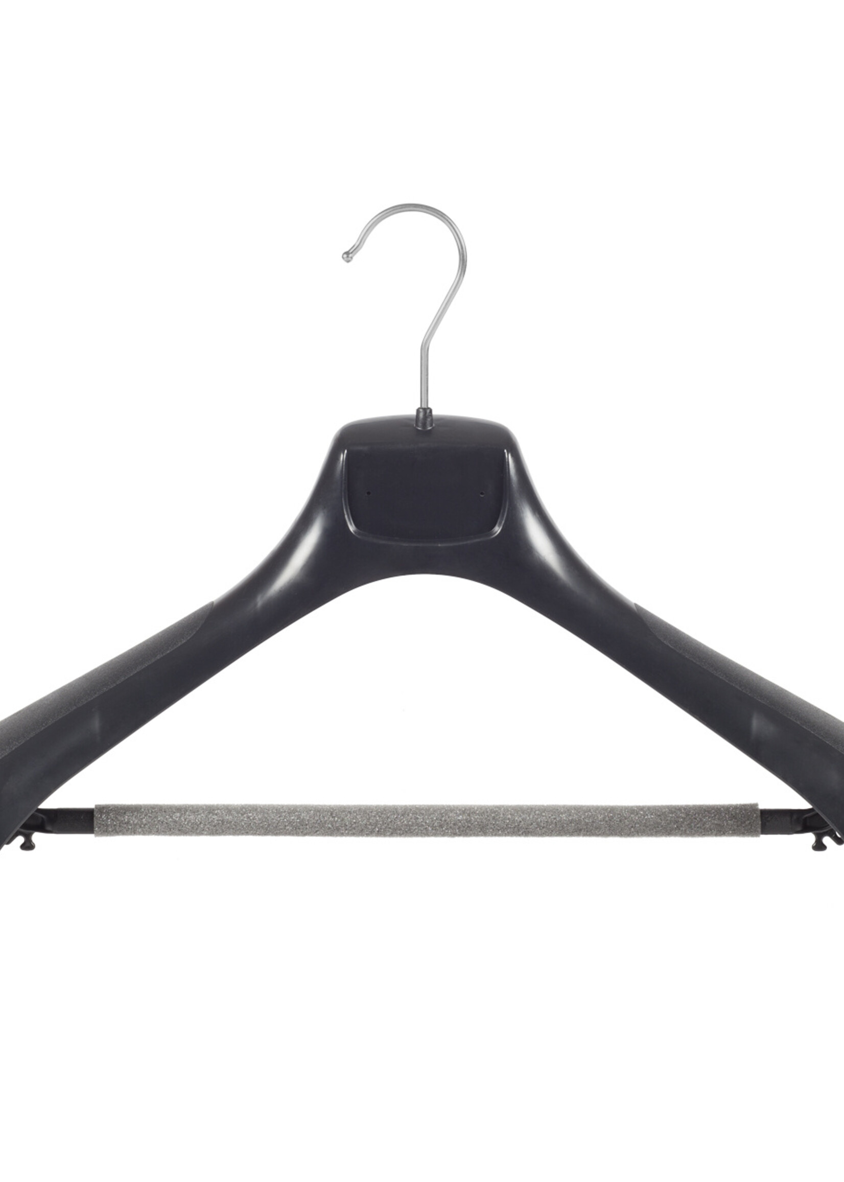 Mantelhanger - Kostuumhanger - Jassenhanger - Volwassenen - ETR43 - 20 Stuks - Kunststof - Zwart - Gebogen Model - Schouderverbreding 7,4 cm - Broeklat met Schuim - 43 cm - Kledinghanger - Kleerhanger - ETR-Serie