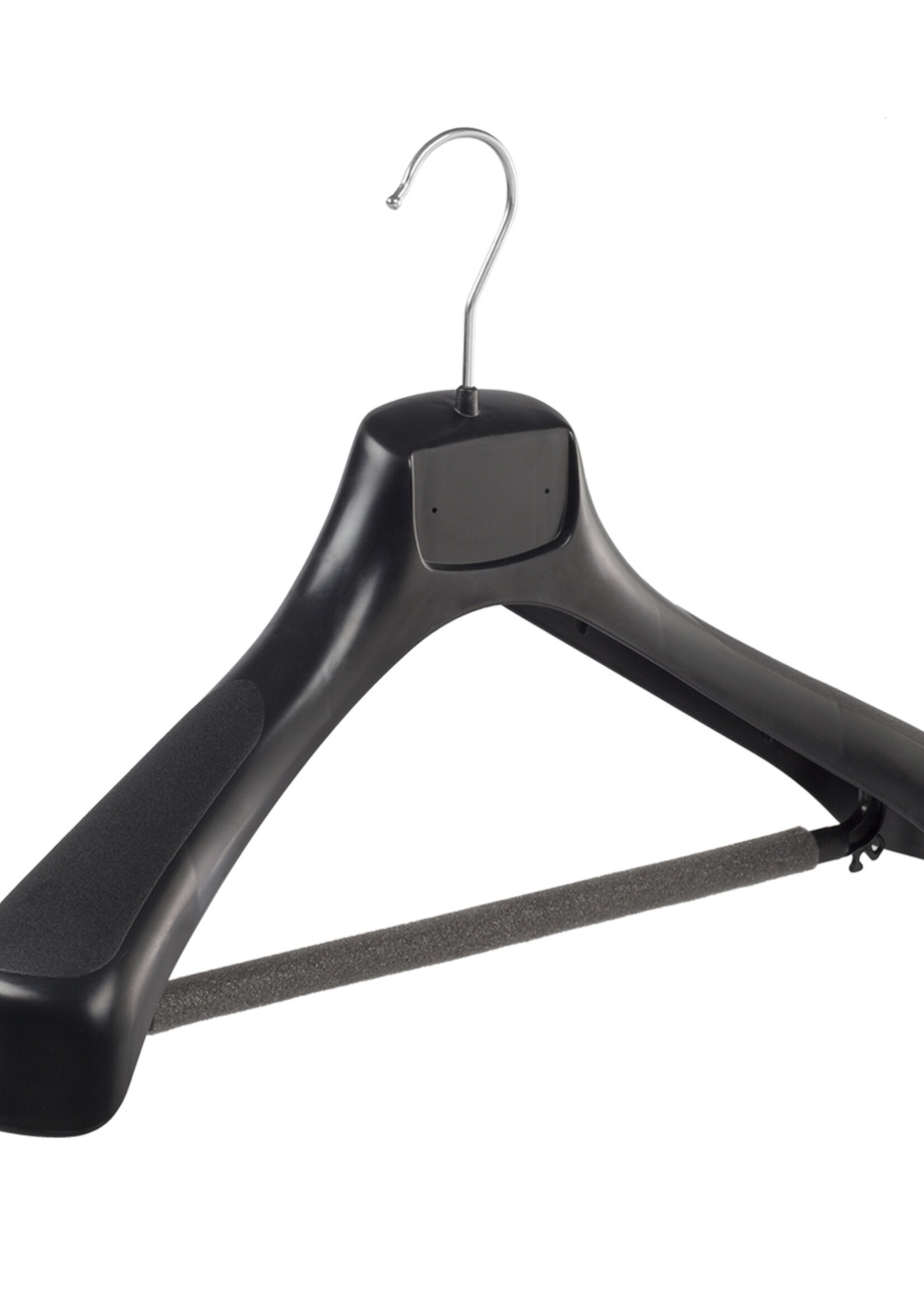 Mantelhanger - Kostuumhanger - Jassenhanger - Volwassenen - ETR43 - 50 Stuks - Kunststof - Zwart - Gebogen Model - Schouderverbreding 7,4 cm - Broeklat met Schuim - 43 cm - Kledinghanger - Kleerhanger - ETR-Serie