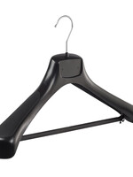 Mantelhanger - Kostuumhanger - Jassenhanger - Volwassenen - ETR46 - 10 Stuks - Kunststof - Zwart - Gebogen Model - Schouderverbreding 7,4 cm - Broeklat - 46 cm - Kledinghanger - Kleerhanger - ETR-Serie