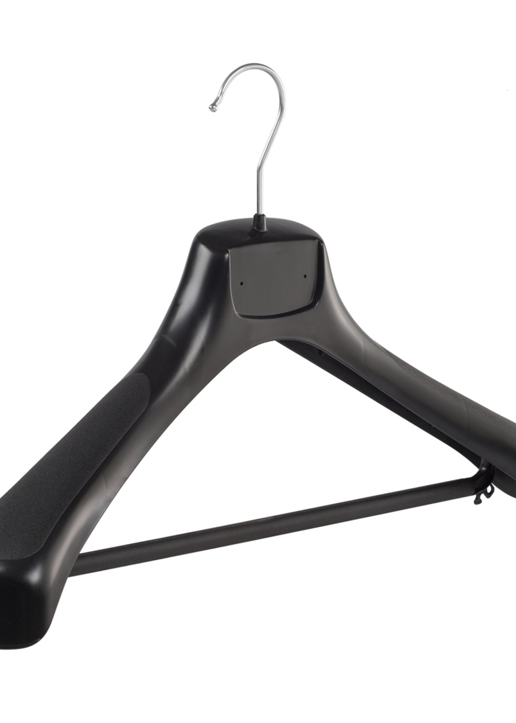 Mantelhanger - Kostuumhanger - Jassenhanger - Volwassenen - ETR46 - 30 Stuks - Kunststof - Zwart - Gebogen Model - Schouderverbreding 7,4 cm - Broeklat - 46 cm - Kledinghanger - Kleerhanger - ETR-Serie
