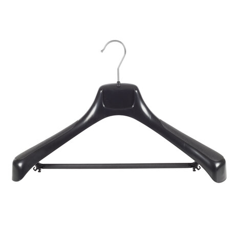 Mantelhanger - Kostuumhanger - Jassenhanger - Volwassenen - ETR46 - 30 Stuks - Kunststof - Zwart - Gebogen Model - Schouderverbreding 7,4 cm - Broeklat - 46 cm - Kledinghanger - Kleerhanger - ETR-Serie
