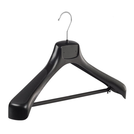 Mantelhanger - Kostuumhanger - Jassenhanger - Volwassenen - ETR46 - 40 Stuks - Kunststof - Zwart - Gebogen Model - Schouderverbreding 7,4 cm - Broeklat - 46 cm - Kledinghanger - Kleerhanger - ETR-Serie