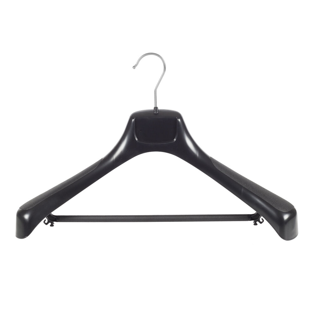 Mantelhanger - Kostuumhanger - Jassenhanger - Volwassenen - ETR46 - 40 Stuks - Kunststof - Zwart - Gebogen Model - Schouderverbreding 7,4 cm - Broeklat - 46 cm - Kledinghanger - Kleerhanger - ETR-Serie