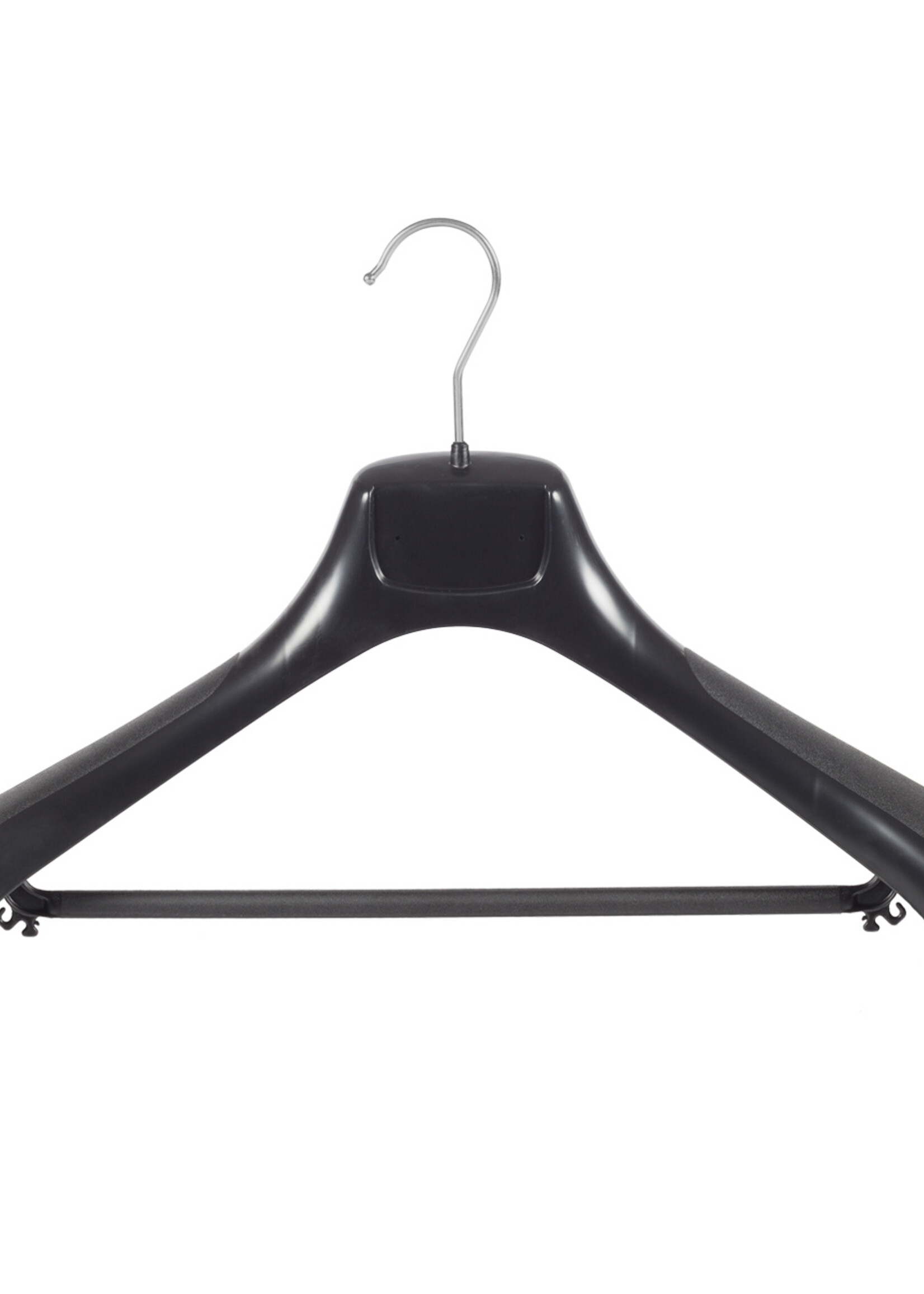 Mantelhanger - Kostuumhanger - Jassenhanger - Volwassenen - ETR46 - 50 Stuks - Kunststof - Zwart - Gebogen Model - Schouderverbreding 7,4 cm - Broeklat - 46 cm - Kledinghanger - Kleerhanger - ETR-Serie