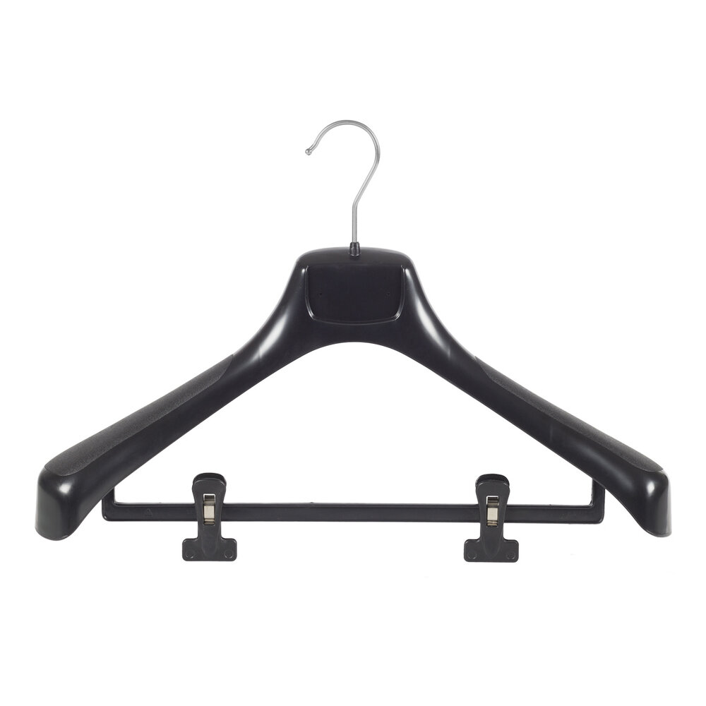 Mantelhanger - Kostuumhanger - Jassenhanger - Volwassenen - ETR46 - 30 Stuks - Kunststof - Zwart - Gebogen Model - Schouderverbreding 7,4 cm - Anti-slip Knijpers - 46 cm - Kledinghanger - Kleerhanger - ETR-Serie