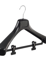 Mantelhanger - Kostuumhanger - Jassenhanger - Volwassenen - ETR46 - 50 Stuks - Kunststof - Zwart - Gebogen Model - Schouderverbreding 7,4 cm - Anti-slip Knijpers - 46 cm - Kledinghanger - Kleerhanger - ETR-Serie