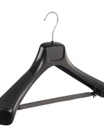 Mantelhanger - Kostuumhanger - Jassenhanger - Volwassenen - ETR46 - 10 Stuks - Kunststof - Zwart - Gebogen Model - Schouderverbreding 7,4 cm - Broeklat met Schuim - 46 cm - Kledinghanger - Kleerhanger - ETR-Serie