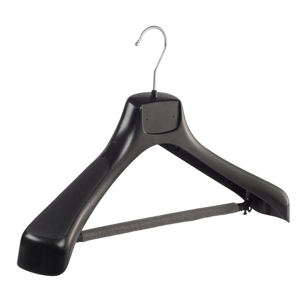 Mantelhanger - Kostuumhanger - Jassenhanger - Volwassenen - ETR46 - 40 Stuks - Kunststof - Zwart - Gebogen Model - Schouderverbreding 7,4 cm - Broeklat met Schuim - 46 cm - Kledinghanger - Kleerhanger - ETR-Serie
