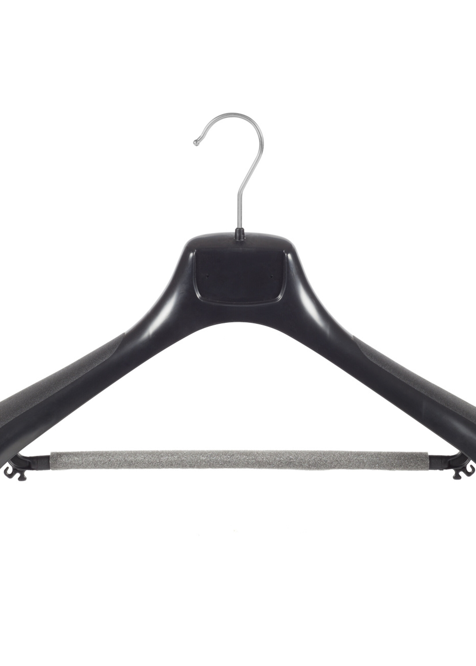 Mantelhanger - Kostuumhanger - Jassenhanger - Volwassenen - ETR46 - 50 Stuks - Kunststof - Zwart - Gebogen Model - Schouderverbreding 7,4 cm - Broeklat met Schuim - 46 cm - Kledinghanger - Kleerhanger - ETR-Serie