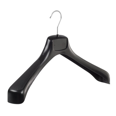 Mantelhanger - Kostuumhanger - Jassenhanger - Volwassenen - ETR46 - 10 Stuks - Kunststof - Zwart - Gebogen Model - Schouderverbreding 7,4 cm - 46 cm - Kledinghanger - Kleerhanger - ETR-Serie