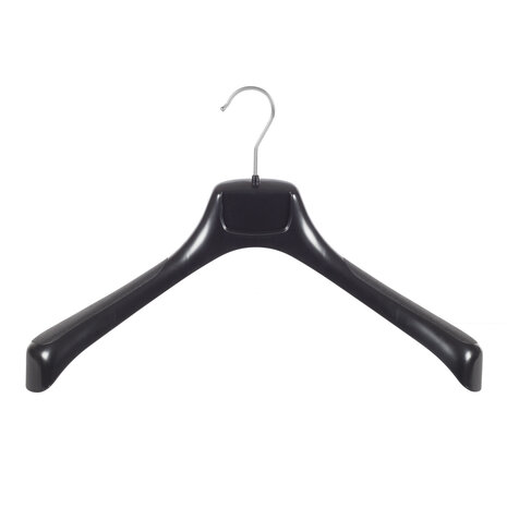 Mantelhanger - Kostuumhanger - Jassenhanger - Volwassenen - ETR46 - 10 Stuks - Kunststof - Zwart - Gebogen Model - Schouderverbreding 7,4 cm - 46 cm - Kledinghanger - Kleerhanger - ETR-Serie