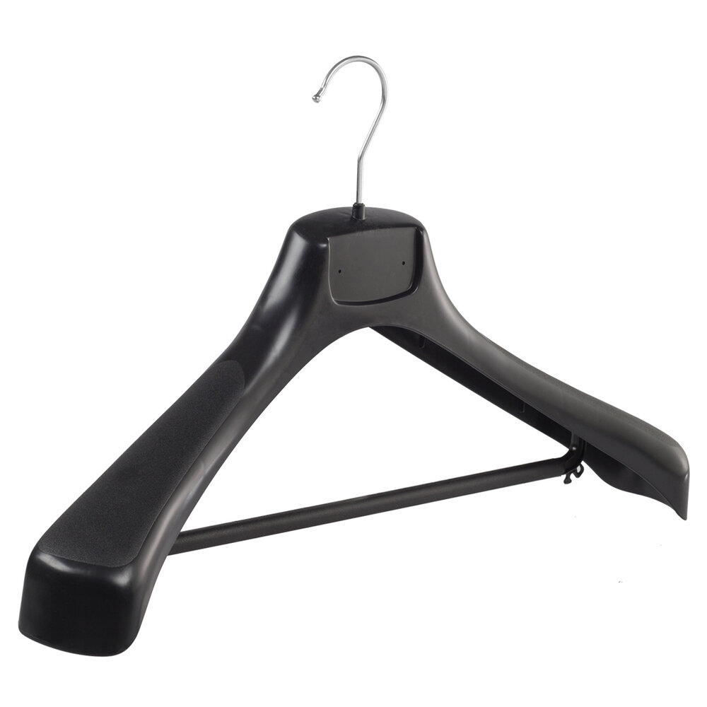 Mantelhanger - Kostuumhanger - Jassenhanger - Volwassenen - ETR49 - 10 Stuks - Kunststof - Zwart - Gebogen Model - Schouderverbreding 7,4 cm - Broeklat - 49 cm - Kledinghanger - Kleerhanger - ETR-Serie