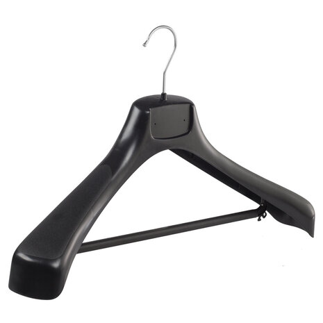 Mantelhanger - Kostuumhanger - Jassenhanger - Volwassenen - ETR49 - 20 Stuks - Kunststof - Zwart - Gebogen Model - Schouderverbreding 7,4 cm - Broeklat - 49 cm - Kledinghanger - Kleerhanger - ETR-Serie