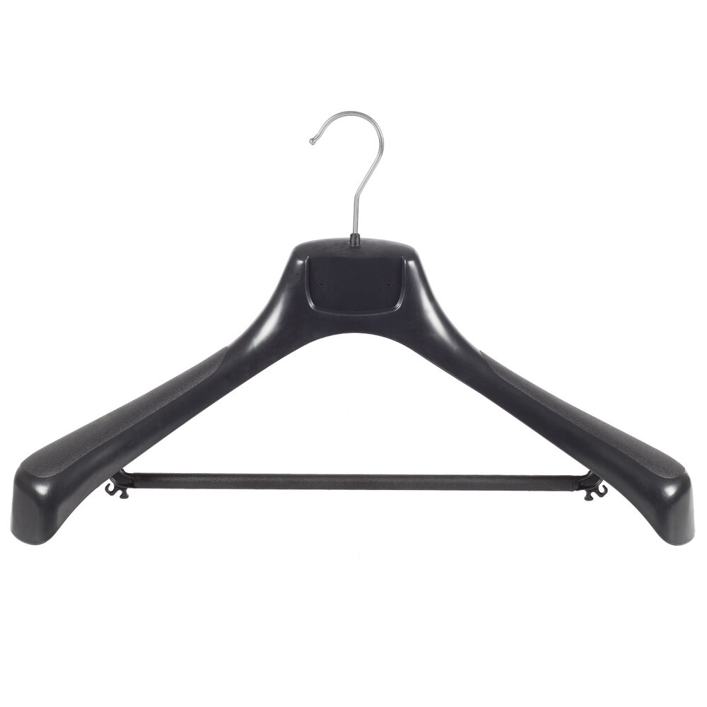 Mantelhanger - Kostuumhanger - Jassenhanger - Volwassenen - ETR49 - 20 Stuks - Kunststof - Zwart - Gebogen Model - Schouderverbreding 7,4 cm - Broeklat - 49 cm - Kledinghanger - Kleerhanger - ETR-Serie