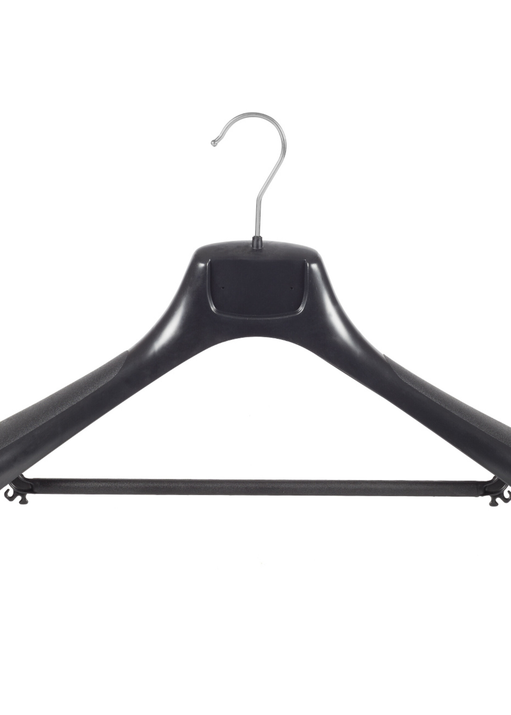 Mantelhanger - Kostuumhanger - Jassenhanger - Volwassenen - ETR49 - 30 Stuks - Kunststof - Zwart - Gebogen Model - Schouderverbreding 7,4 cm - Broeklat - 49 cm - Kledinghanger - Kleerhanger - ETR-Serie