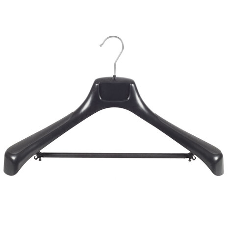 Mantelhanger - Kostuumhanger - Jassenhanger - Volwassenen - ETR49 - 30 Stuks - Kunststof - Zwart - Gebogen Model - Schouderverbreding 7,4 cm - Broeklat - 49 cm - Kledinghanger - Kleerhanger - ETR-Serie