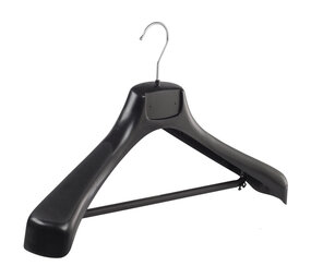 Mantelhanger - Kostuumhanger - Jassenhanger - Volwassenen - ETR49 - 50 Stuks - Kunststof - Zwart - Gebogen Model - Schouderverbreding 7,4 cm - Broeklat - 49 cm - Kledinghanger - Kleerhanger - ETR-Serie