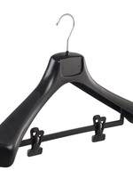 Mantelhanger - Kostuumhanger - Jassenhanger - Volwassenen - ETR49 - 20 Stuks - Kunststof - Zwart - Gebogen Model - Schouderverbreding 7,4 cm - Anti-slip Knijpers - 49 cm - Kledinghanger - Kleerhanger - ETR-Serie
