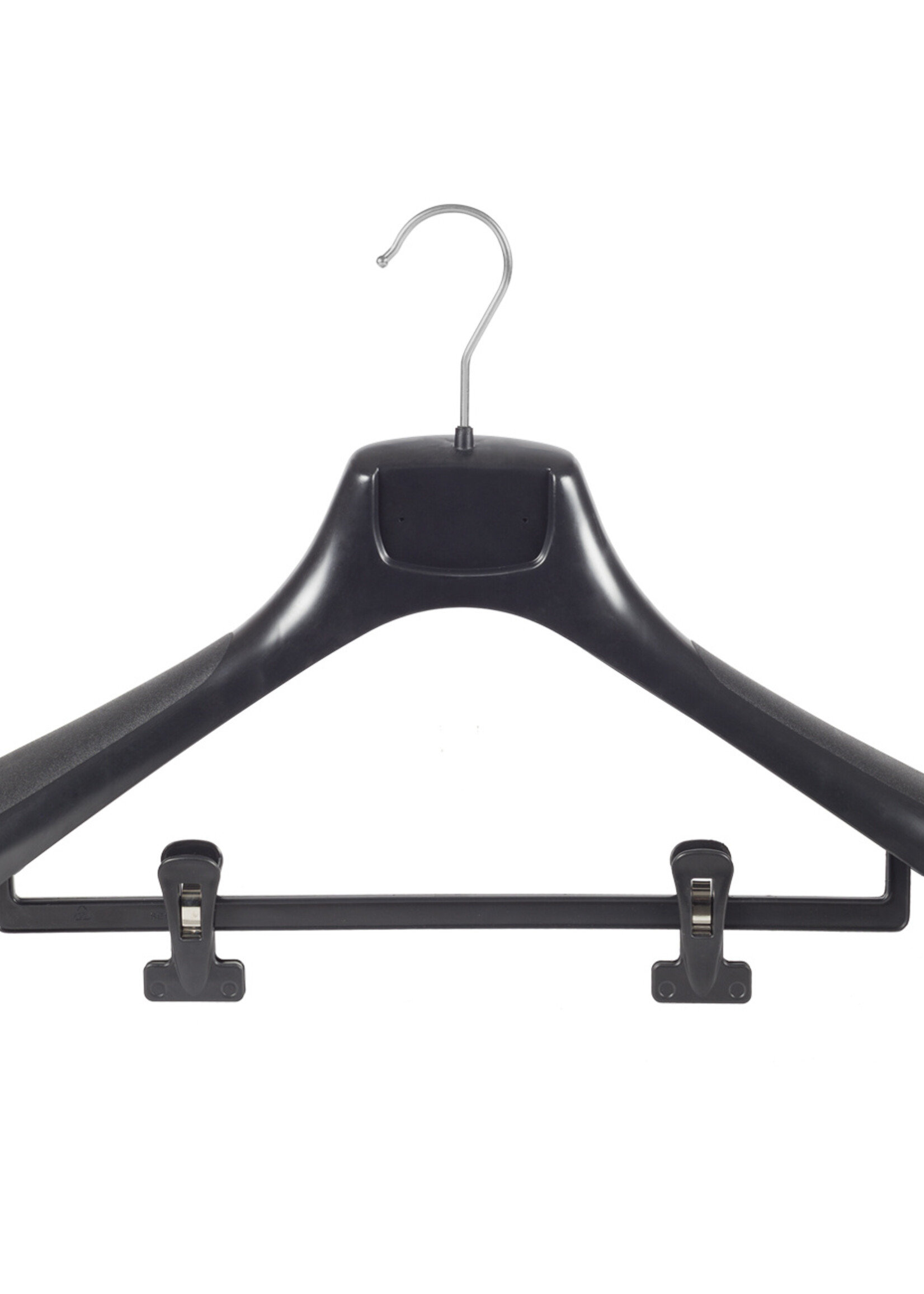 Mantelhanger - Kostuumhanger - Jassenhanger - Volwassenen - ETR49 - 20 Stuks - Kunststof - Zwart - Gebogen Model - Schouderverbreding 7,4 cm - Anti-slip Knijpers - 49 cm - Kledinghanger - Kleerhanger - ETR-Serie