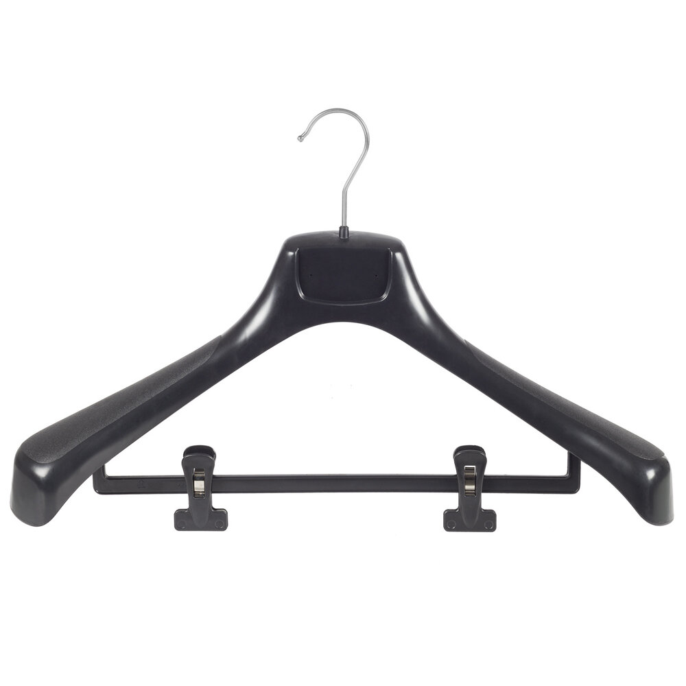 Mantelhanger - Kostuumhanger - Jassenhanger - Volwassenen - ETR49 - 40 Stuks - Kunststof - Zwart - Gebogen Model - Schouderverbreding 7,4 cm - Anti-slip Knijpers - 49 cm - Kledinghanger - Kleerhanger - ETR-Serie