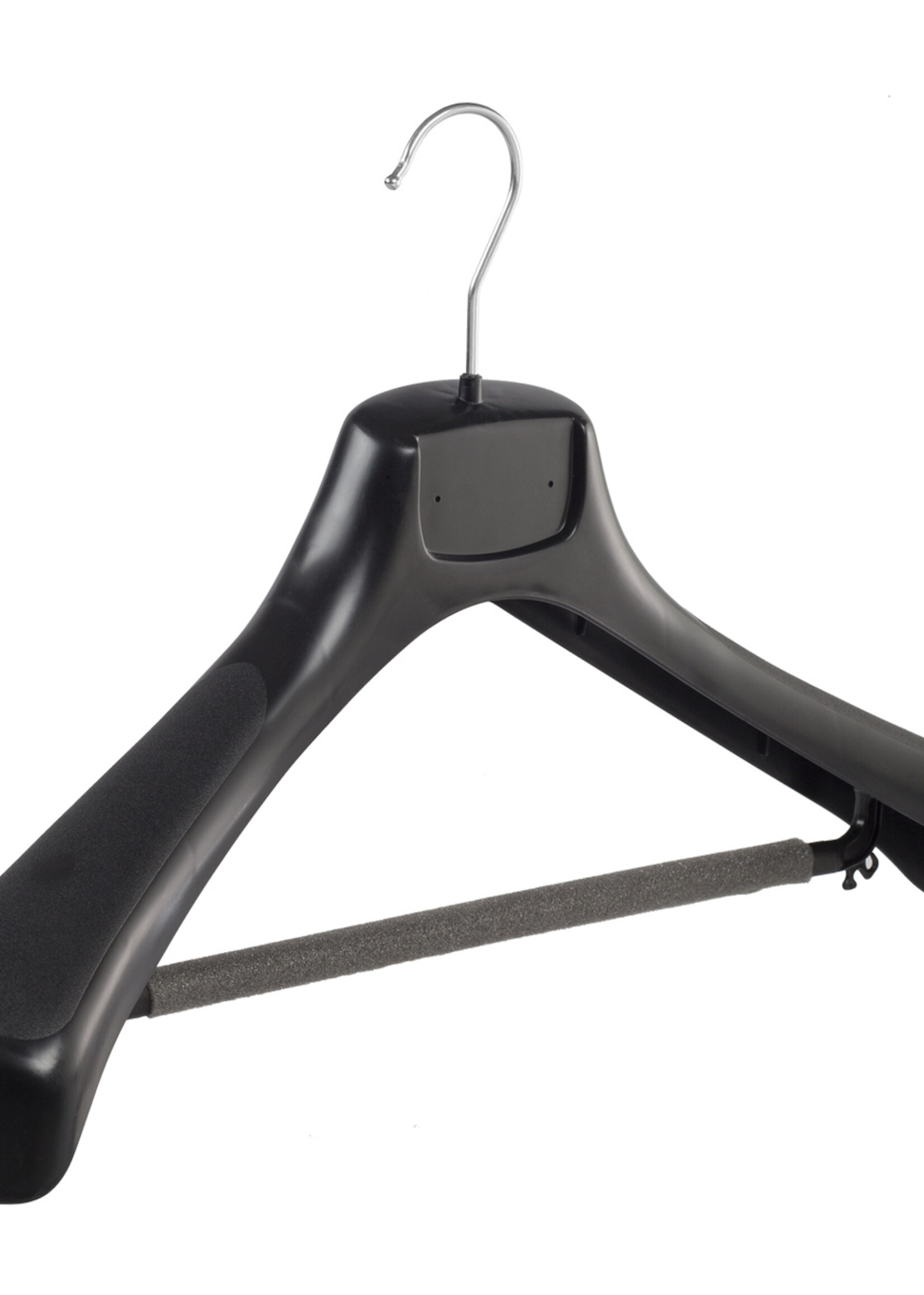 Mantelhanger - Kostuumhanger - Jassenhanger - Volwassenen - ETR49 - 30 Stuks - Kunststof - Zwart - Gebogen Model - Schouderverbreding 7,4 cm - Broeklat met Schuim - 49 cm - Kledinghanger - Kleerhanger - ETR-Serie