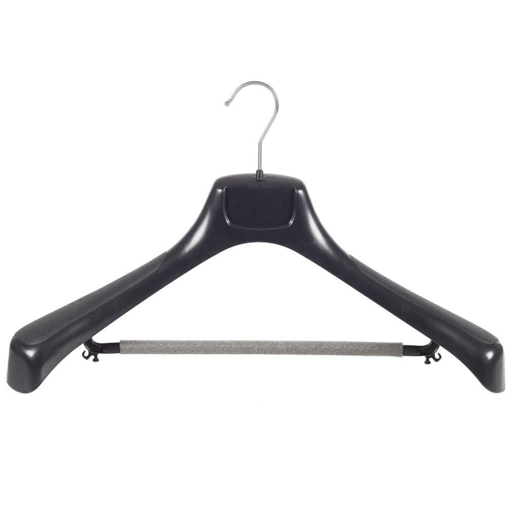 Mantelhanger - Kostuumhanger - Jassenhanger - Volwassenen - ETR49 - 30 Stuks - Kunststof - Zwart - Gebogen Model - Schouderverbreding 7,4 cm - Broeklat met Schuim - 49 cm - Kledinghanger - Kleerhanger - ETR-Serie