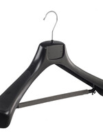 Mantelhanger - Kostuumhanger - Jassenhanger - Volwassenen - ETR49 - 50 Stuks - Kunststof - Zwart - Gebogen Model - Schouderverbreding 7,4 cm - Broeklat met Schuim - 49 cm - Kledinghanger - Kleerhanger - ETR-Serie