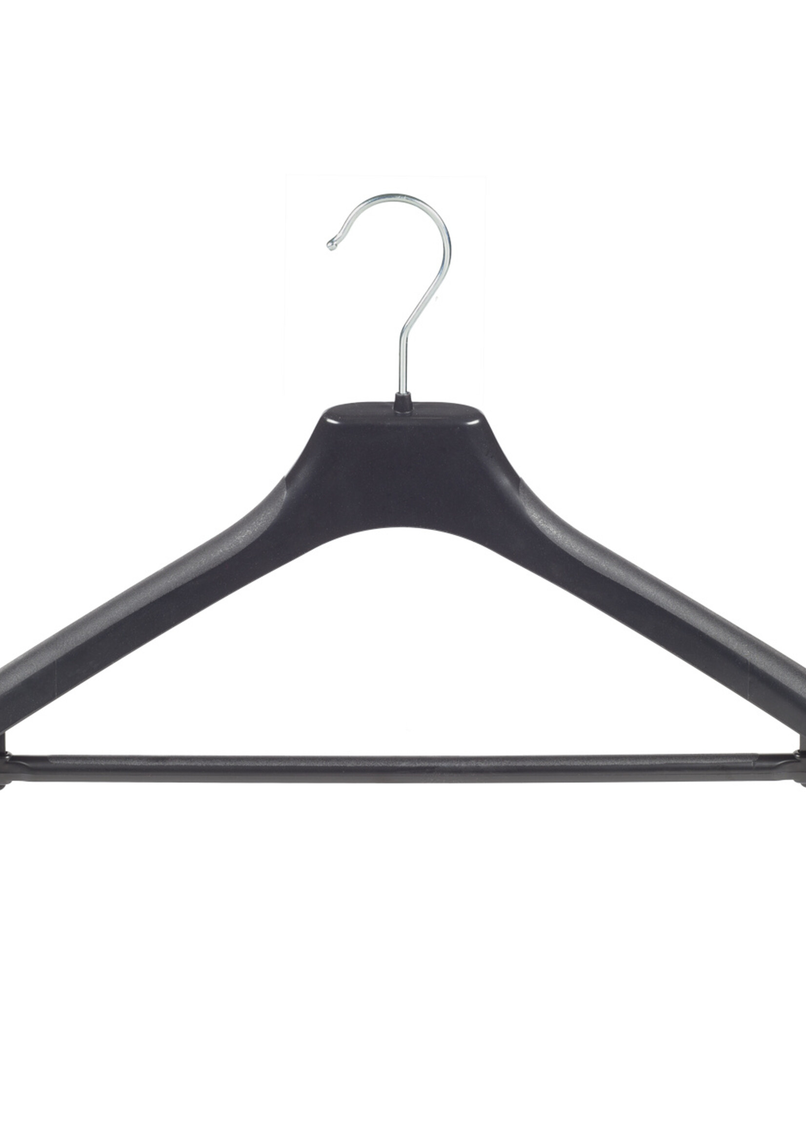 Mantelhanger - Kostuumhanger - Jassenhanger - Volwassenen - EU45 - 20 Stuks - Kunststof - Zwart - Schouderverbreding 4 cm - Anti-slip Broeklat - 45 cm - Kledinghanger - Kleerhanger - EU-Serie