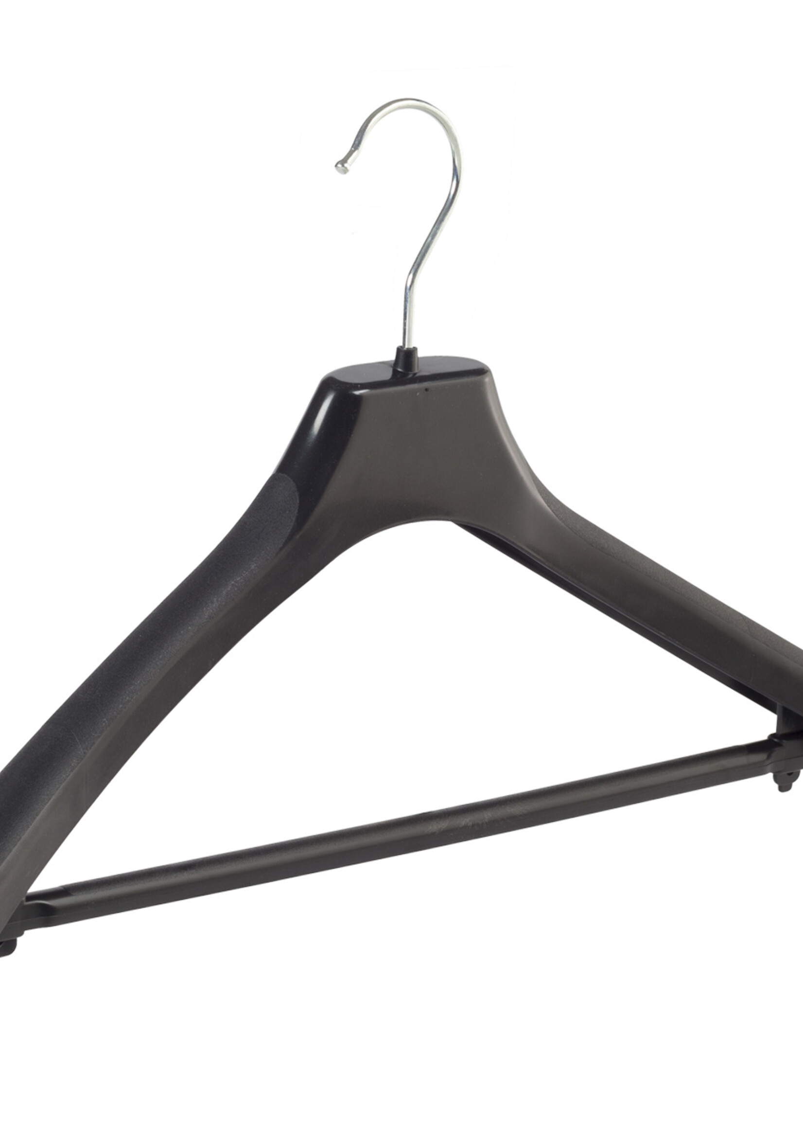 Mantelhanger - Kostuumhanger - Jassenhanger - Volwassenen - EU45 - 40 Stuks - Kunststof - Zwart - Schouderverbreding 4 cm - Anti-slip Broeklat - 45 cm - Kledinghanger - Kleerhanger - EU-Serie