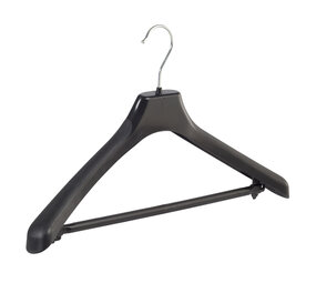 Mantelhanger - Kostuumhanger - Jassenhanger - Volwassenen - EU45 - 50 Stuks - Kunststof - Zwart - Schouderverbreding 4 cm - Anti-slip Broeklat - 45 cm - Kledinghanger - Kleerhanger - EU-Serie