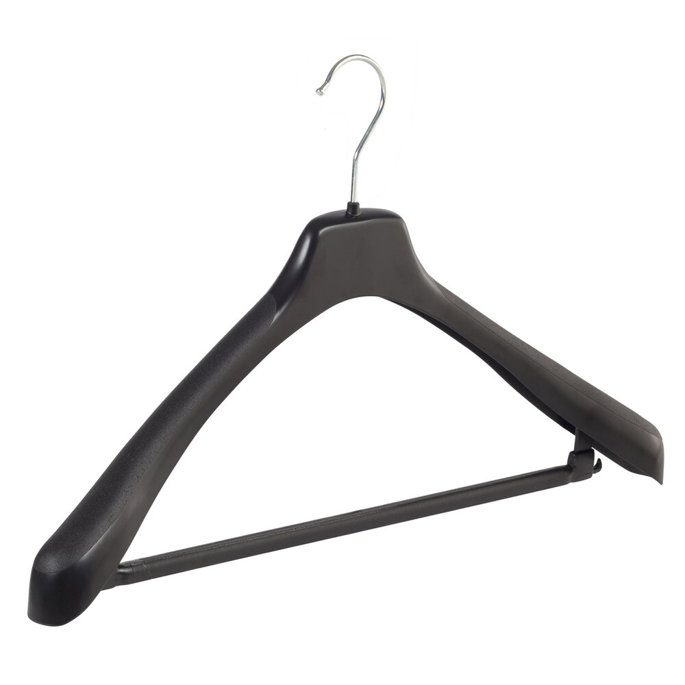 Mantelhanger - Kostuumhanger - Jassenhanger - Volwassenen - EU50 - 10 Stuks - Kunststof - Zwart - Schouderverbreding 4 cm - Anti-slip Broeklat - 50 cm - Kledinghanger - Kleerhanger - EU-Serie