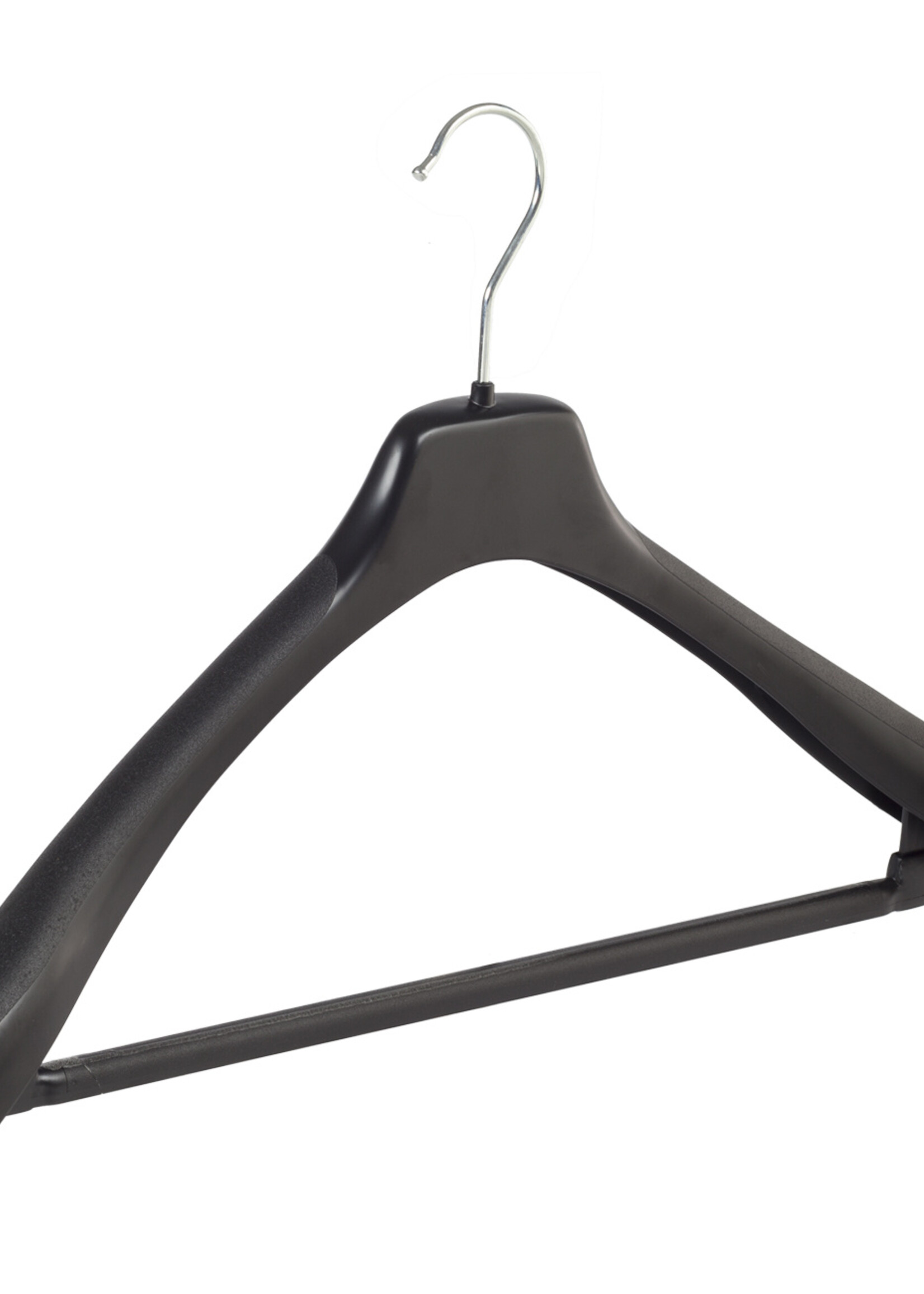 Mantelhanger - Kostuumhanger - Jassenhanger - Volwassenen - EU50 - 20 Stuks - Kunststof - Zwart - Schouderverbreding 4 cm - Anti-slip Broeklat - 50 cm - Kledinghanger - Kleerhanger - EU-Serie