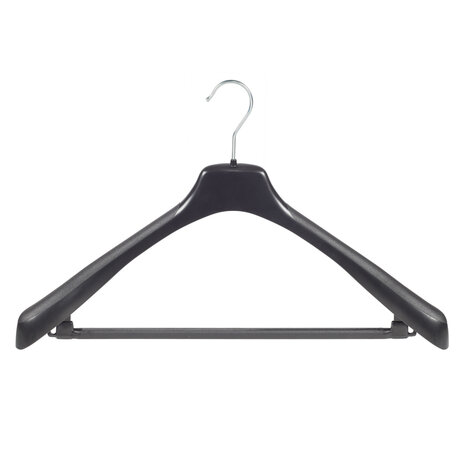 Mantelhanger - Kostuumhanger - Jassenhanger - Volwassenen - EU50 - 30 Stuks - Kunststof - Zwart - Schouderverbreding 4 cm - Anti-slip Broeklat - 50 cm - Kledinghanger - Kleerhanger - EU-Serie