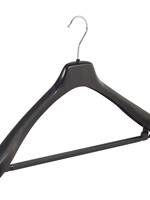 Mantelhanger - Kostuumhanger - Jassenhanger - Volwassenen - EU50 - 50 Stuks - Kunststof - Zwart - Schouderverbreding 4 cm - Anti-slip Broeklat - 50 cm - Kledinghanger - Kleerhanger - EU-Serie