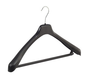 Mantelhanger - Kostuumhanger - Jassenhanger - Volwassenen - EU50 - 50 Stuks - Kunststof - Zwart - Schouderverbreding 4 cm - Anti-slip Broeklat - 50 cm - Kledinghanger - Kleerhanger - EU-Serie
