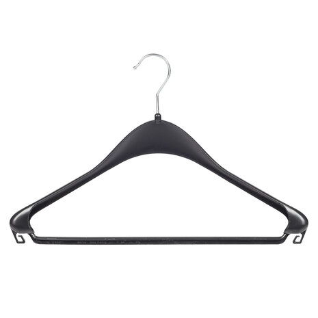 Mantelhanger - Kostuumhanger - Jassenhanger - Volwassenen - F44 - 10 Stuks - Kunststof - Zwart - Schouderverbreding 2,2 cm - 44 cm - Kledinghanger - Kleerhanger - Hotelhanger