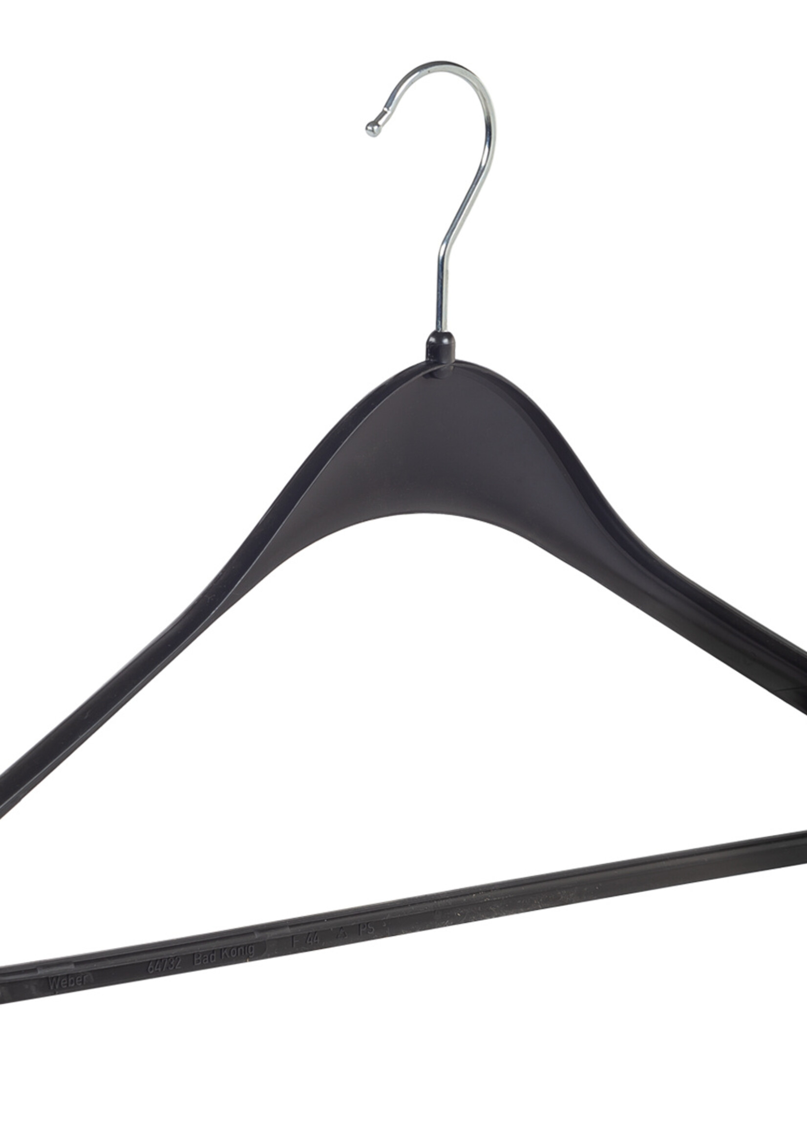 Mantelhanger - Kostuumhanger - Jassenhanger - Volwassenen - F44 - 20 Stuks - Kunststof - Zwart - Schouderverbreding 2,2 cm - 44 cm - Kledinghanger - Kleerhanger - Hotelhanger