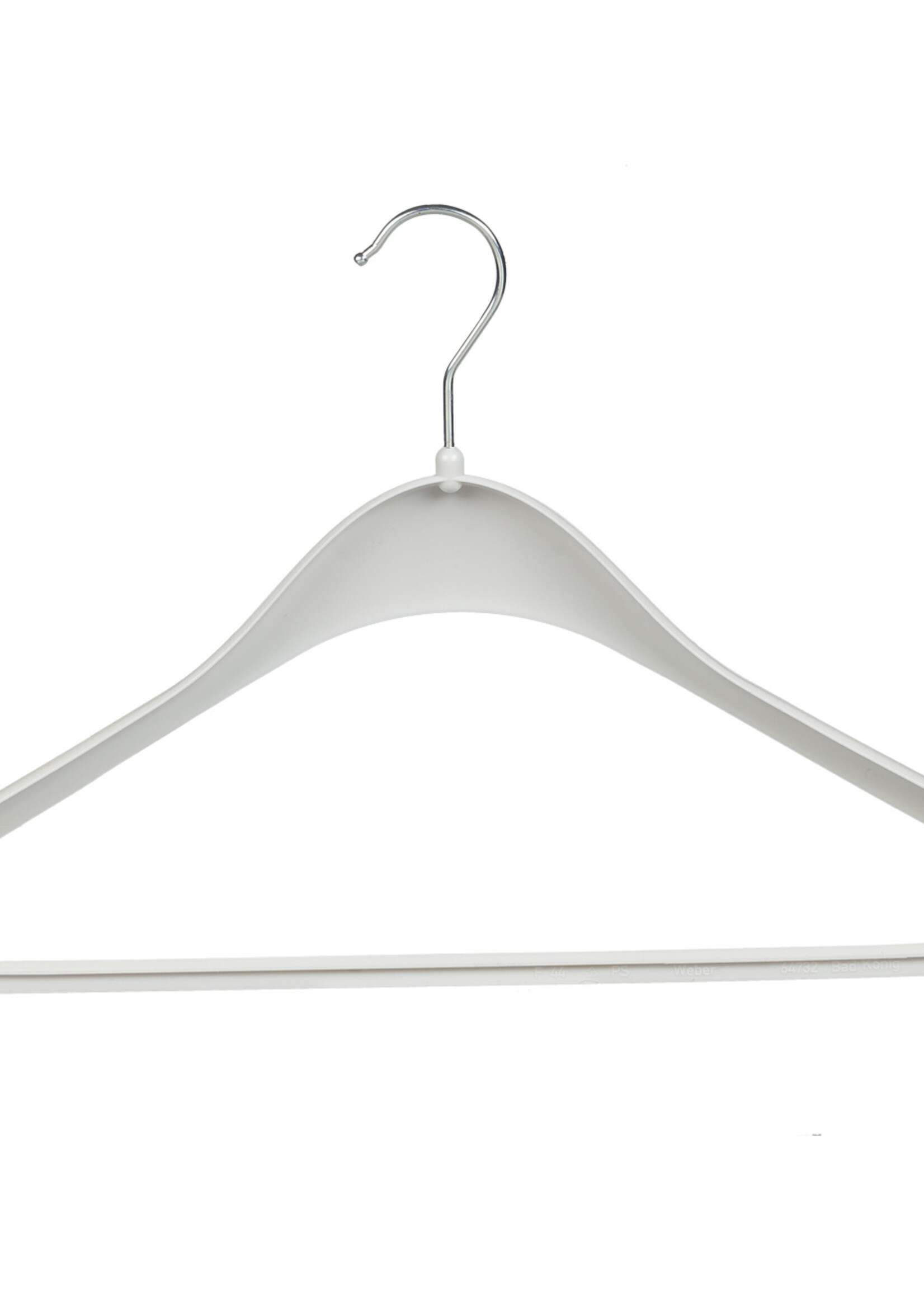 Mantelhanger - Kostuumhanger - Jassenhanger - Volwassenen - F44 - 50 Stuks - Kunststof - Wit - Schouderverbreding 2,2 cm - 44 cm - Kledinghanger - Kleerhanger - Hotelhanger
