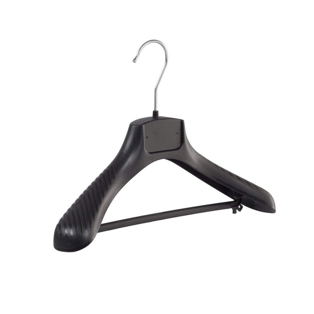 Mantelhanger - Kostuumhanger - Jassenhanger - Kinderen - FG34 - 20 Stuks - Kunststof - Zwart - Gebogen Model - Schouderverbreding 6 cm - Broeklat - 34 cm - Kinderhanger - Kledinghanger - Kleerhanger - FG-Serie