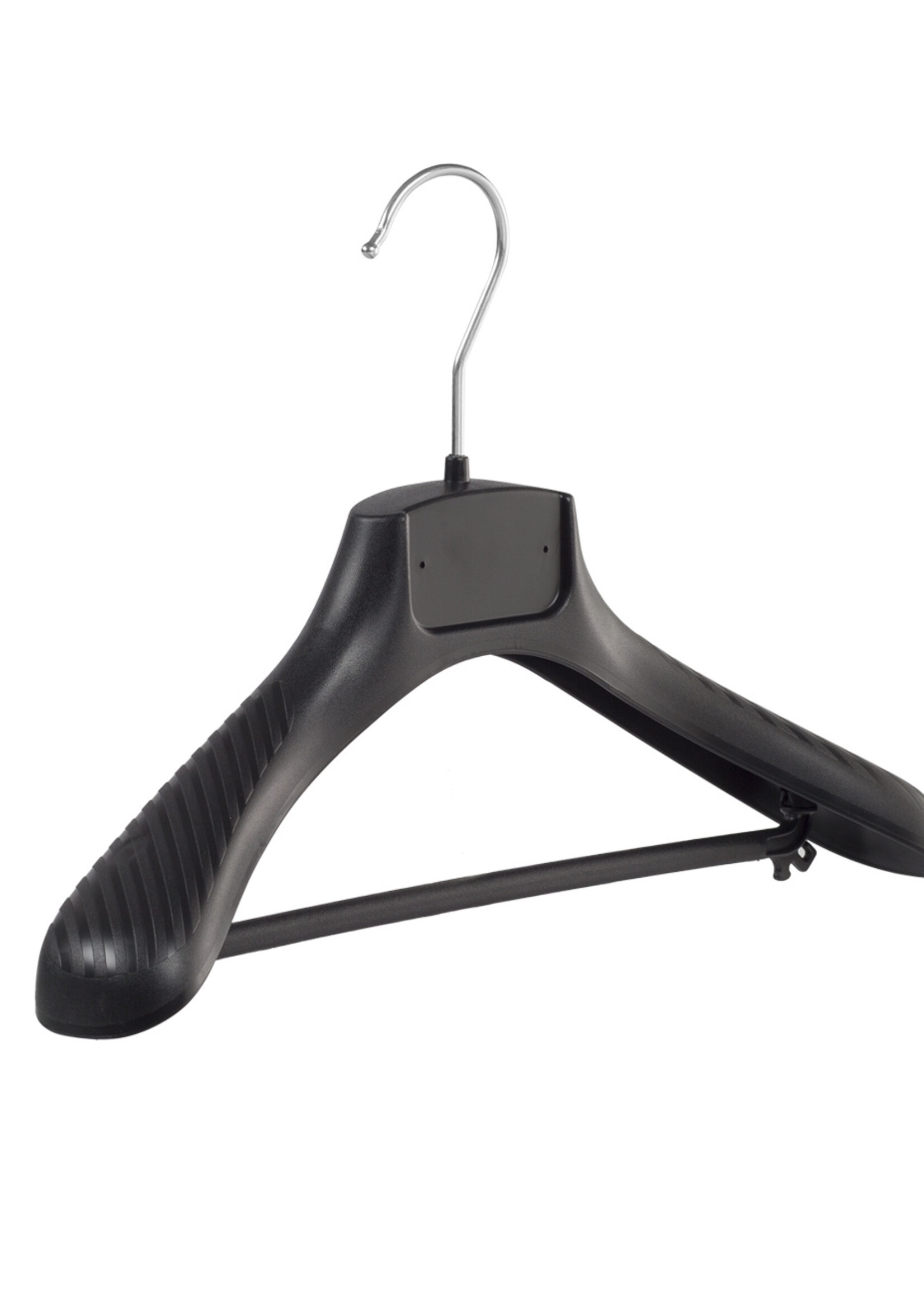 Mantelhanger - Kostuumhanger - Jassenhanger - Kinderen - FG34 - 20 Stuks - Kunststof - Zwart - Gebogen Model - Schouderverbreding 6 cm - Broeklat - 34 cm - Kinderhanger - Kledinghanger - Kleerhanger - FG-Serie