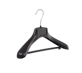 Mantelhanger - Kostuumhanger - Jassenhanger - Kinderen - FG34 - 20 Stuks - Kunststof - Zwart - Gebogen Model - Schouderverbreding 6 cm - Broeklat - 34 cm - Kinderhanger - Kledinghanger - Kleerhanger - FG-Serie