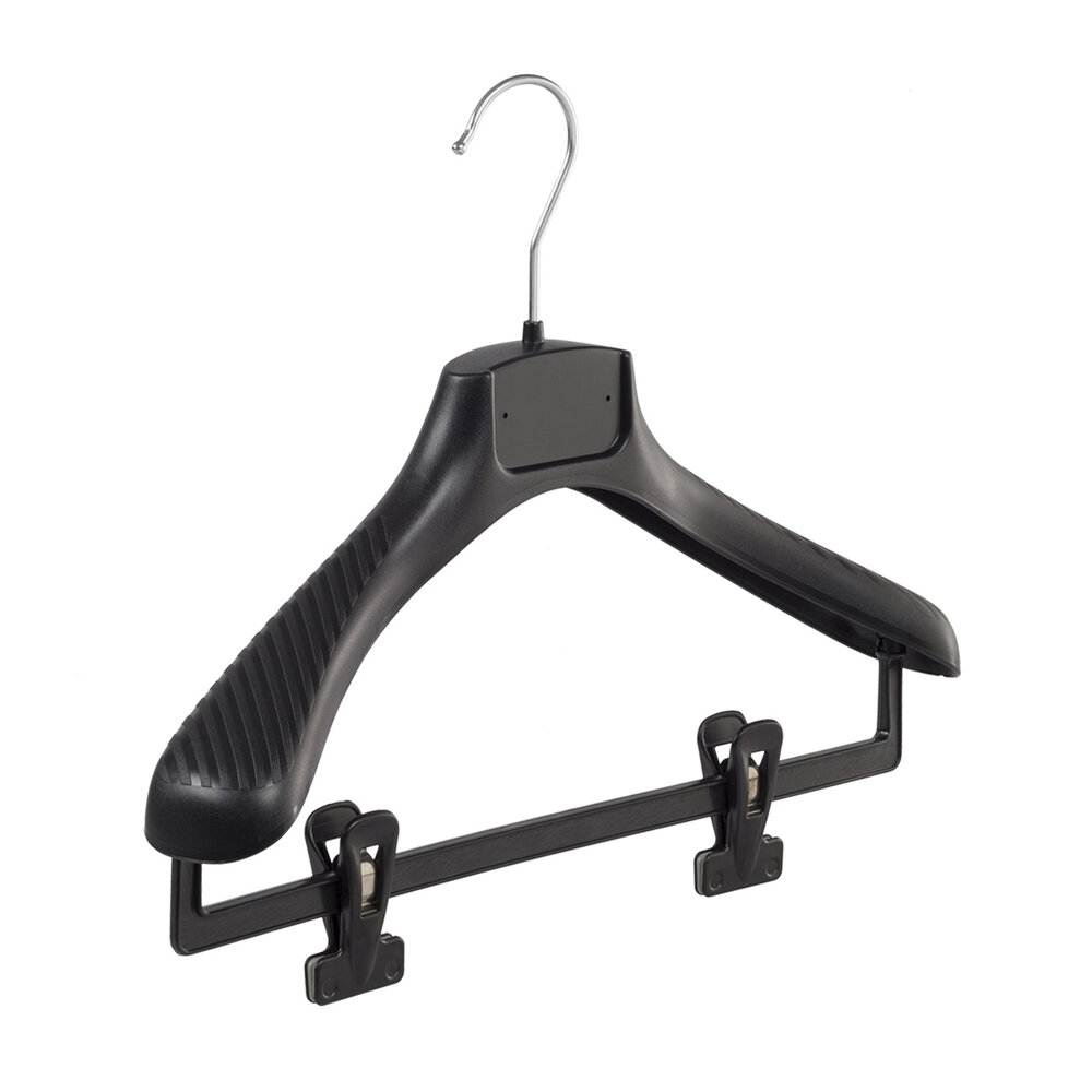 Mantelhanger - Kostuumhanger - Jassenhanger - Kinderen - FG36 - 10 Stuks - Kunststof - Zwart - Gebogen Model - Schouderverbreding 6 cm - Anti-slip Knijpers - 36 cm - Kinderhanger - Kledinghanger - Kleerhanger - FG-Serie