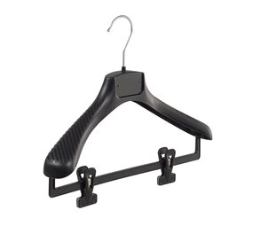 Mantelhanger - Kostuumhanger - Jassenhanger - Kinderen - FG36 - 10 Stuks - Kunststof - Zwart - Gebogen Model - Schouderverbreding 6 cm - Anti-slip Knijpers - 36 cm - Kinderhanger - Kledinghanger - Kleerhanger - FG-Serie
