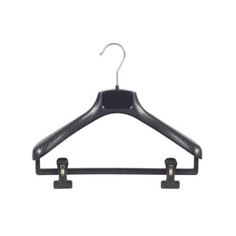 Mantelhanger - Kostuumhanger - Jassenhanger - Kinderen - FG36 - 10 Stuks - Kunststof - Zwart - Gebogen Model - Schouderverbreding 6 cm - Anti-slip Knijpers - 36 cm - Kinderhanger - Kledinghanger - Kleerhanger - FG-Serie