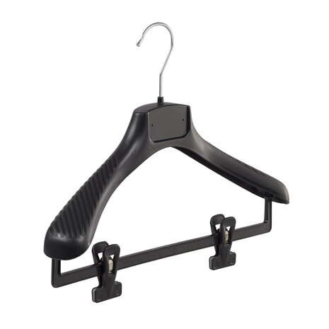Mantelhanger - Kostuumhanger - Jassenhanger - Kinderen - FG36 - 40 Stuks - Kunststof - Zwart - Gebogen Model - Schouderverbreding 6 cm - Anti-slip Knijpers - 36 cm - Kinderhanger - Kledinghanger - Kleerhanger - FG-Serie