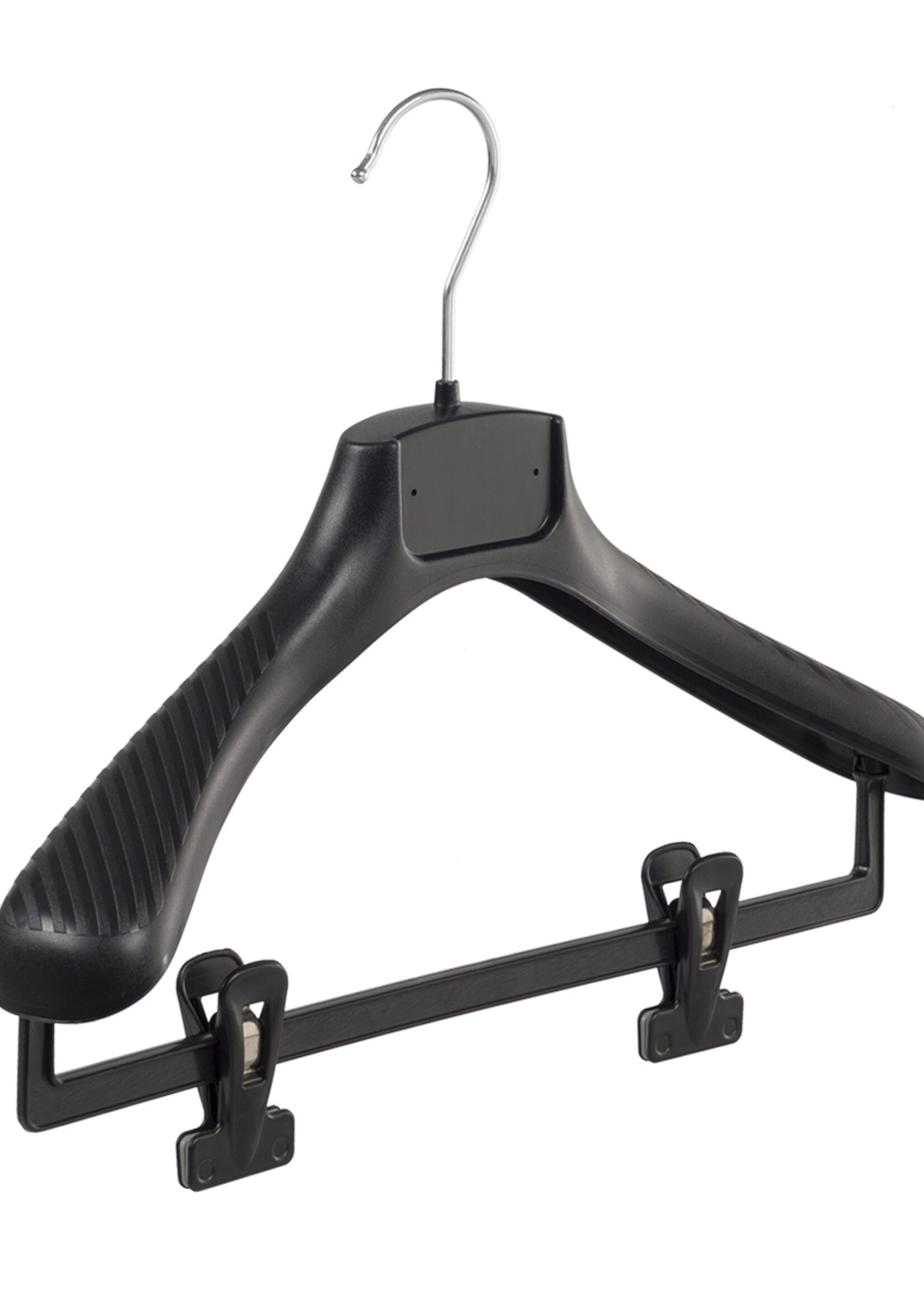 Mantelhanger - Kostuumhanger - Jassenhanger - Kinderen - FG36 - 50 Stuks - Kunststof - Zwart - Gebogen Model - Schouderverbreding 6 cm - Anti-slip Knijpers - 36 cm - Kinderhanger - Kledinghanger - Kleerhanger - FG-Serie