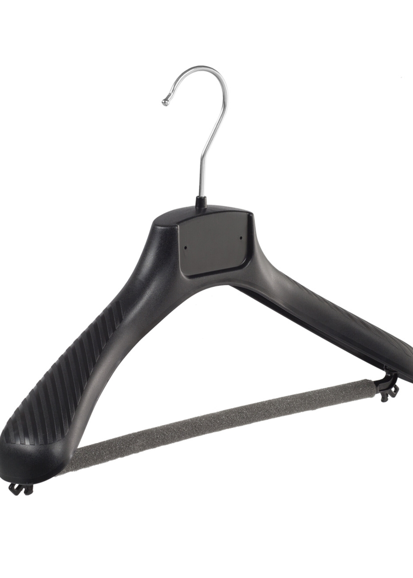 Mantelhanger - Kostuumhanger - Jassenhanger - Kinderen - FG36 - 40 Stuks - Kunststof - Zwart - Gebogen Model - Schouderverbreding 6 cm - Broeklat met Schuim - 36 cm - Kinderhanger - Kledinghanger - Kleerhanger - FG-Serie