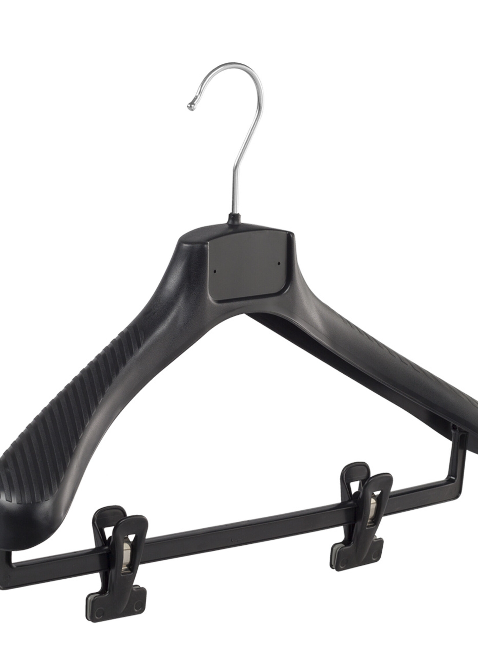 Mantelhanger - Kostuumhanger - Jassenhanger - Volwassenen - FG39 - 20 Stuks - Kunststof - Zwart - Gebogen Model - Schouderverbreding 6 cm - Anti-slip Knijpers - 39 cm - Kledinghanger - Kleerhanger - FG-Serie